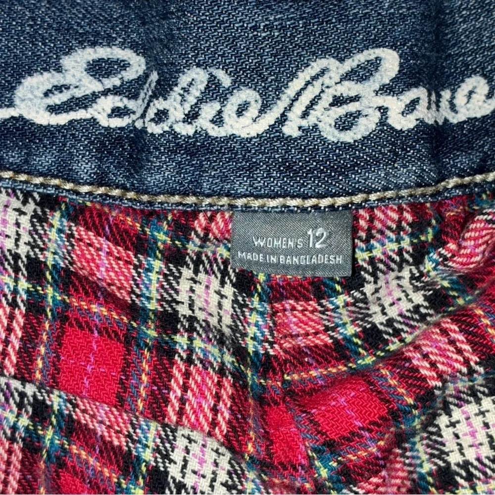 Eddie Bauer women’s flannel lined Boyfriend Relaxed blue jeans straight Sz 12